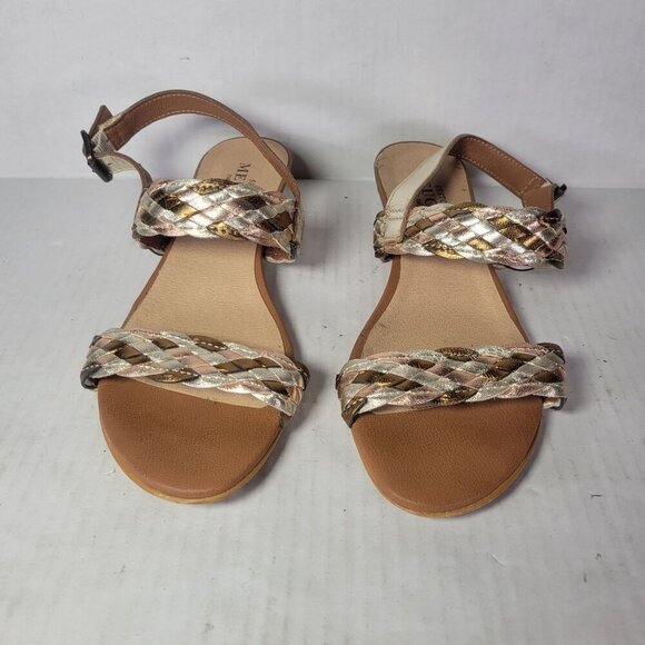 Sesto Meucci Women Metallic Leather Braided Buckle Sandals Size 7M - Picture 2 of 7